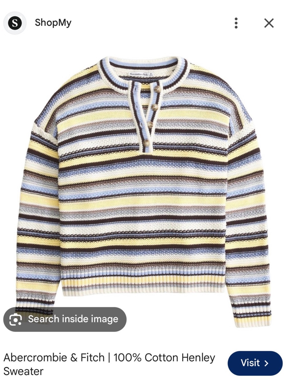 Abercrombie & Fitch Striped Cotton Henley Sweater in Yellow, Blue & Brown